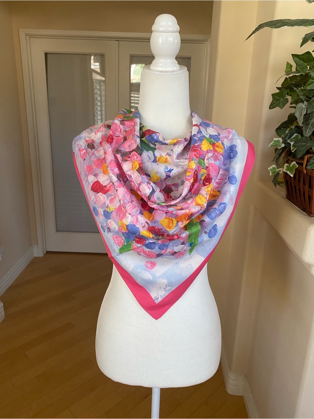 Floral Pink Silk Scarf Wrap - Women Accessories - Picture 7 of 11
